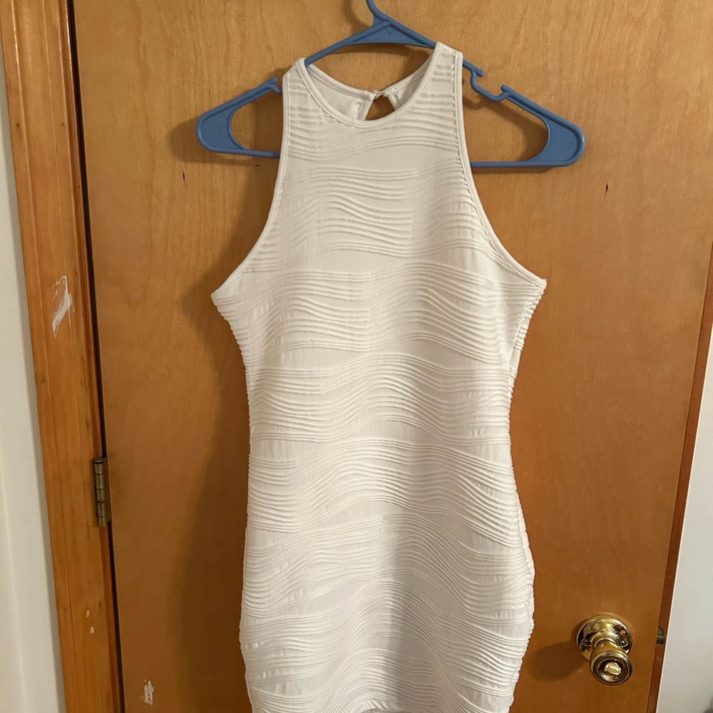 Sleeveless Textured White Bodycon Dress